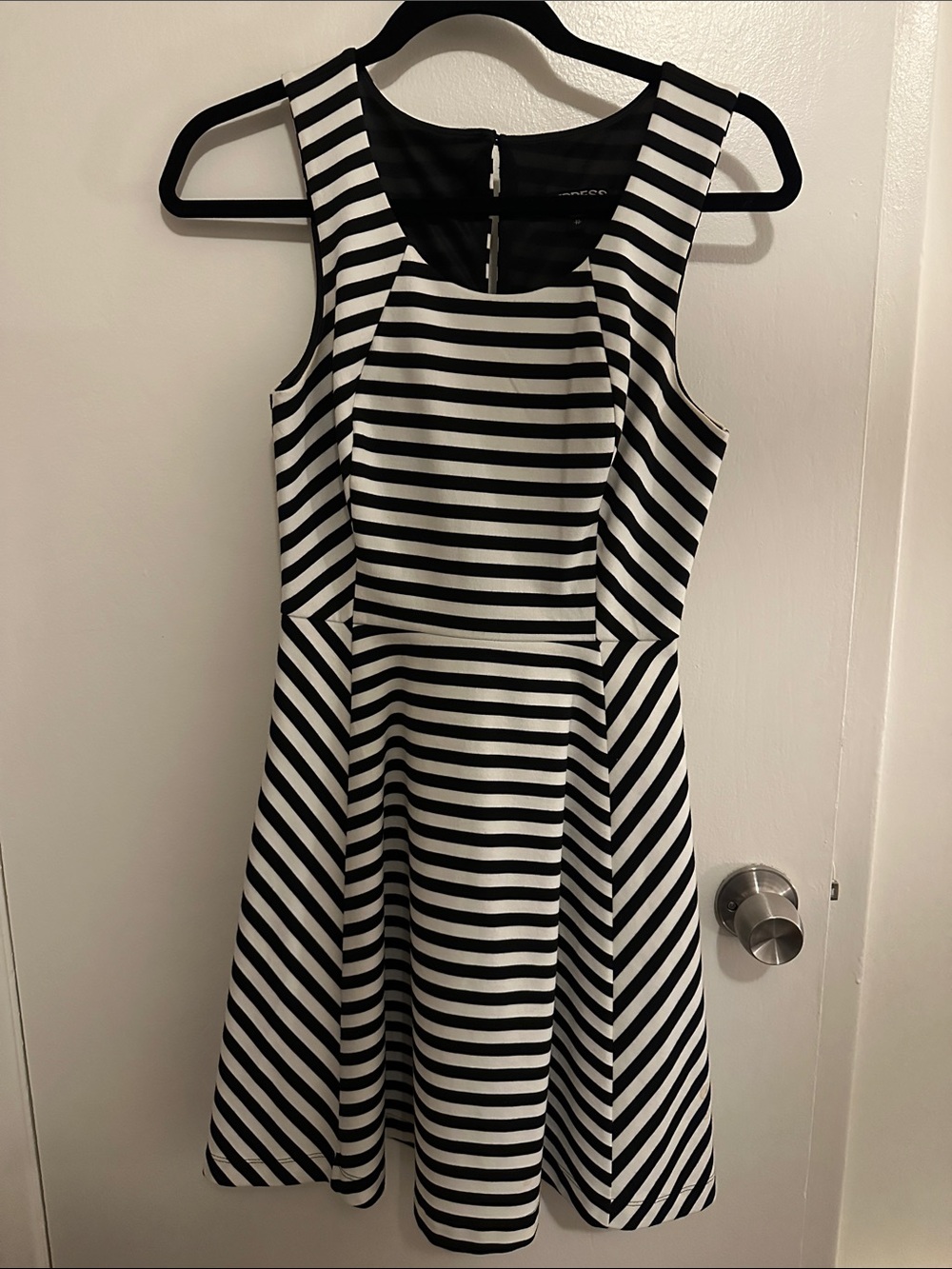 Express Sleeveless Black and White Striped Fit & Flare Dress
